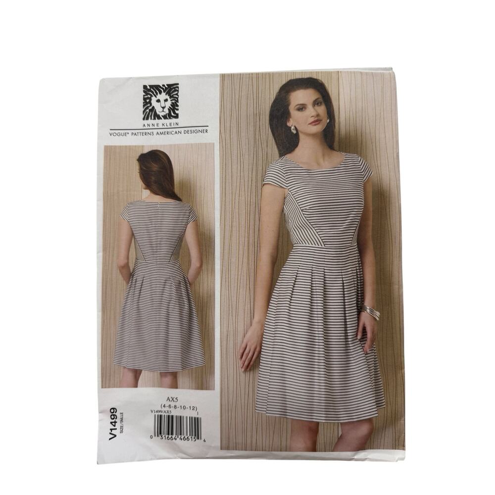 VOGUE Anne Klein Pleated Cap Sleeve Dress Pattern V1499 Size AX5 Uncut Career